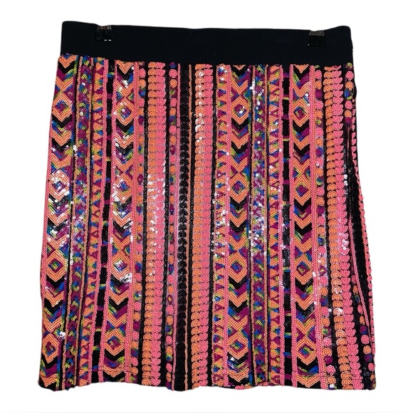 l. madeline Dresses & Skirts - Glam Sequin Mini Skirt M Pink Multicolor Retro Pattern Party Holiday Clubwear
